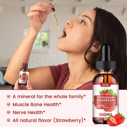 Potassium Magnesium Citrate Supplement, Liquid Magnesium Citrate Drops 500mg with Ashwagandha, Calcium, Zinc, Vitamin D3, B6, B12, CoQ10 - Support Calm & Bone & Muscle & Immune Health Vegan 2 fl oz