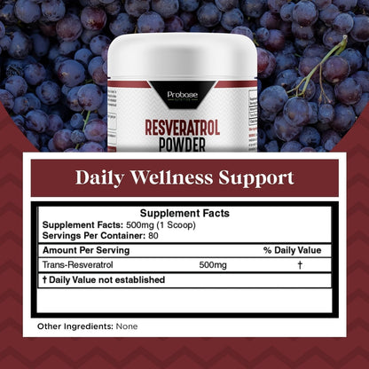 Probase Nutrition Trans Resveratrol Supplement, High Purity Resveratrol Powder for Age Support, 40-Day Supply, 40 Grams