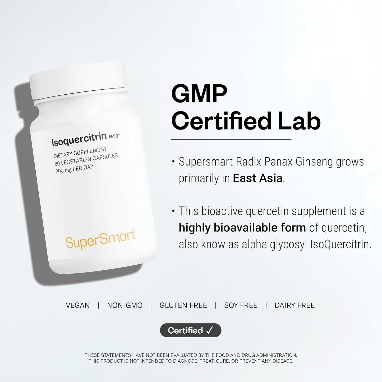 Supersmart - Alpha Glycosyl IsoQuercitrin 200mg per Day - Bioactive Quercetin EMIQ - Flavonoid Supplement | Non-GMO & Gluten Free - 60 Vegetarian Capsules