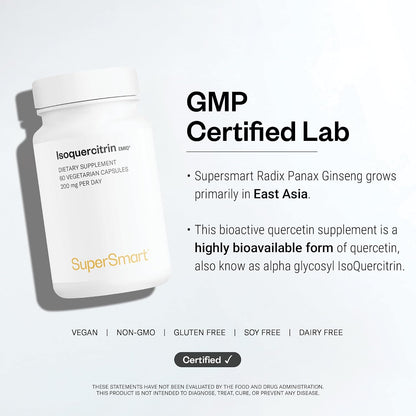 Supersmart - Alpha Glycosyl IsoQuercitrin 200mg per Day - Bioactive Quercetin EMIQ - Flavonoid Supplement | Non-GMO & Gluten Free - 60 Vegetarian Capsules