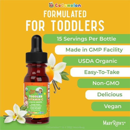 MARYRUTH'S USDA Organic Kids Vitamin C Drops Vegan Vitamin C Immune Support Supplement for Ages 4-13 | Immune Support & Overall Health | Vitamin C from Organic Acerola Fruit Extract | 2oz
