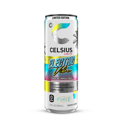 CELSIUS RETRO VIBE Sparkling Sherbet Slush, Sugar Free Energy Drink, 12 Fl Oz (Pack of 12)
