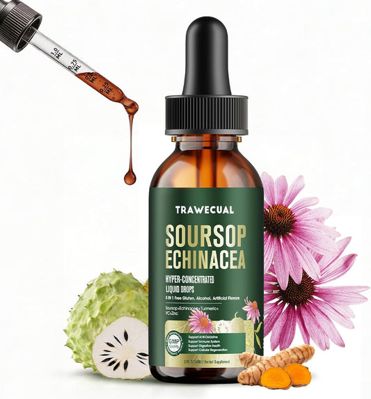 Soursop Drops, Soursop Graviola Liquid Drop 1000mg with Echinacea 300mg, Turmeric, Vitamin C, Zinc - for Immune Support, Digestive Health, Antioxidant & Cell Support, 2 FL OZ