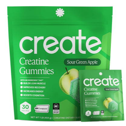Create Creatine Gummies – Single-Serve Packs – 30ct – Variety Pack | NSF Certified for Sport – Made with Creatine Monohydrate, Vegan & Gluten-Free, Anti-Melting Formula, 3 Gummies per Pack