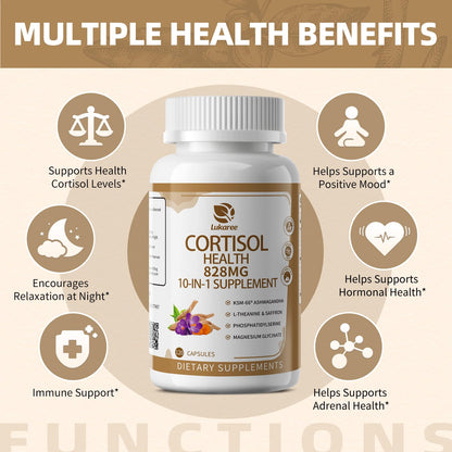 Lukaree Cortisol Supplements for Women and Men, with KSM-66® Ashwagandha | 10-IN-1 Cortisol Reducer with L-Theanine, Magnesium, Saffron & Phosphatidylserine, GMP Quality, 120 Capsules, 60-Day Supply