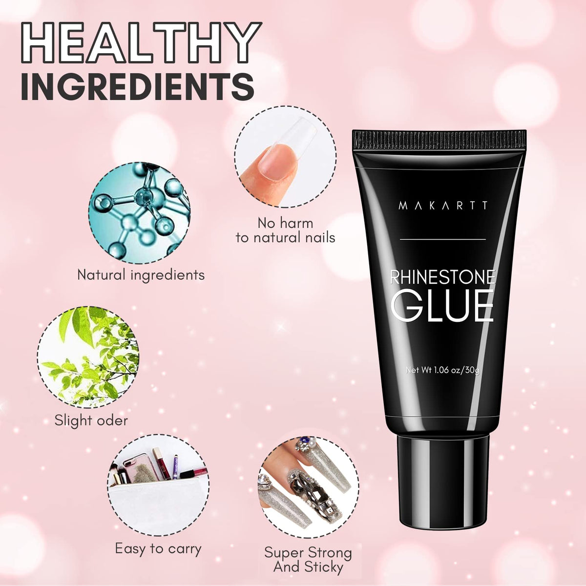 Makartt Nail Rhinestone Glue for Nails, Super Strong Gel Nail Glue for Nail Charm 3D Nails