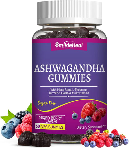 Ashwagandha Gummies 3000mg for Calm & Stress Relief, 60 Count, Vegan | Ashwagandha High Strength Root Extract Supplement with L-Theanine, Trumeric, D3 for Women & Men - Natural Mixed Berry Flavor