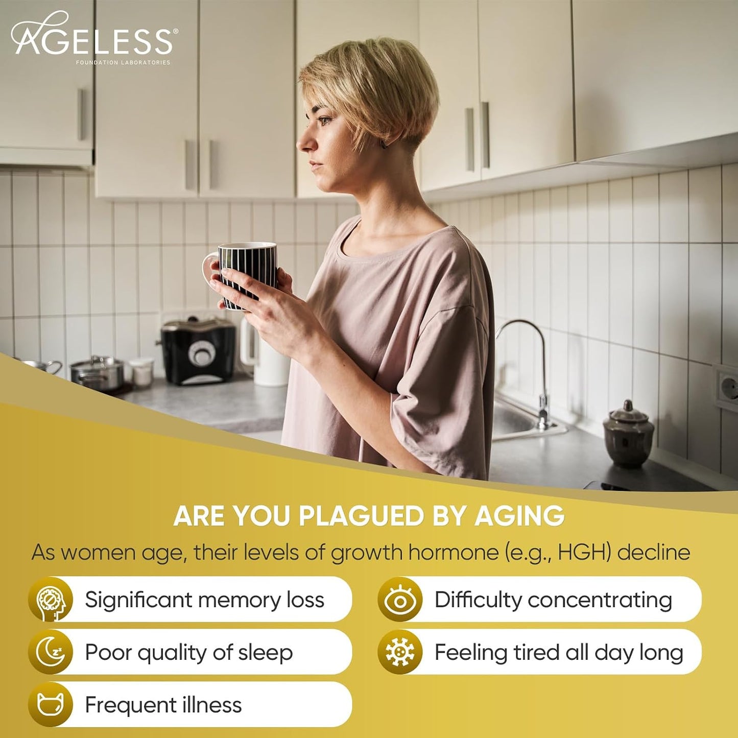 Ageless Anti-Aging & Brain Health – UltraMAX Gold™ HGH Capsules + Nootropic Brain Supplement for Memory, Focus, Immune Support & Restful Sleep – 90 + 60 Capsules