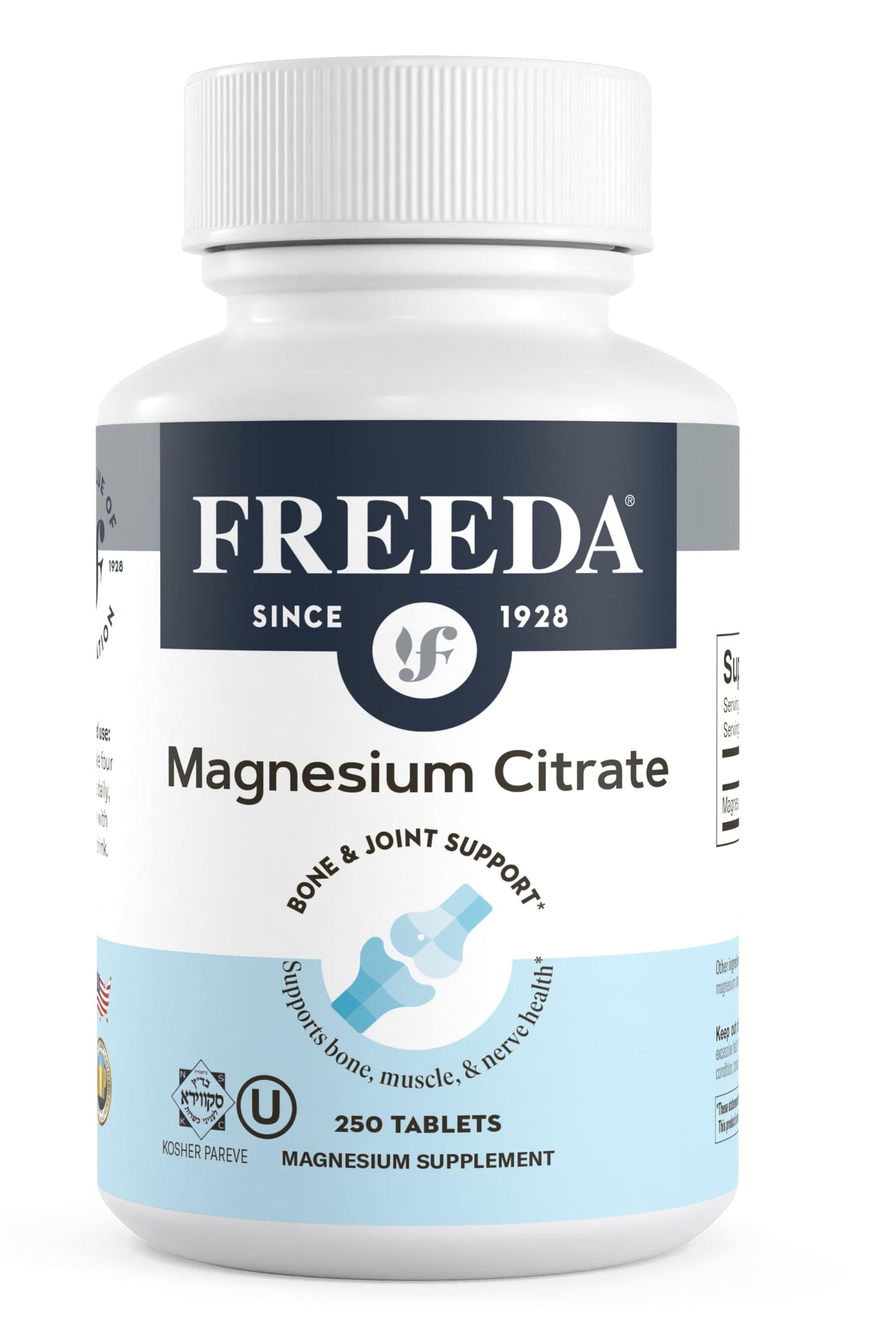 FREEDA Magnesium Citrate Powder for Bone, Joint, & Muscle Support 100 Count | Supports Nerve Health, Relaxation, Sleep, Metabolism, & Digestive Function – Kosher, Vegan, Gluten-Free, Made in USA
