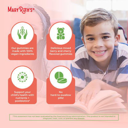 MARYRUTH'S Kids Vitamins USDA Organic | Multivitamin Gummies + Postbiotics for Ages 4+ | Multivitamin for Kids with Lactobacillus Rhamnosus | Children’s Vitamins | Vegan | Non-GMO | 60 Count