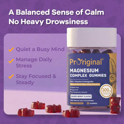 Magnesium Gummies for Stress & Sleep - 300mg Magnesium Complex with Glycinate, Citrate, Malate & Taurate - Supports Relaxation, Muscle & Heart Health - Vegan, Sugar-Free, Non-GMO - 120 Gummies