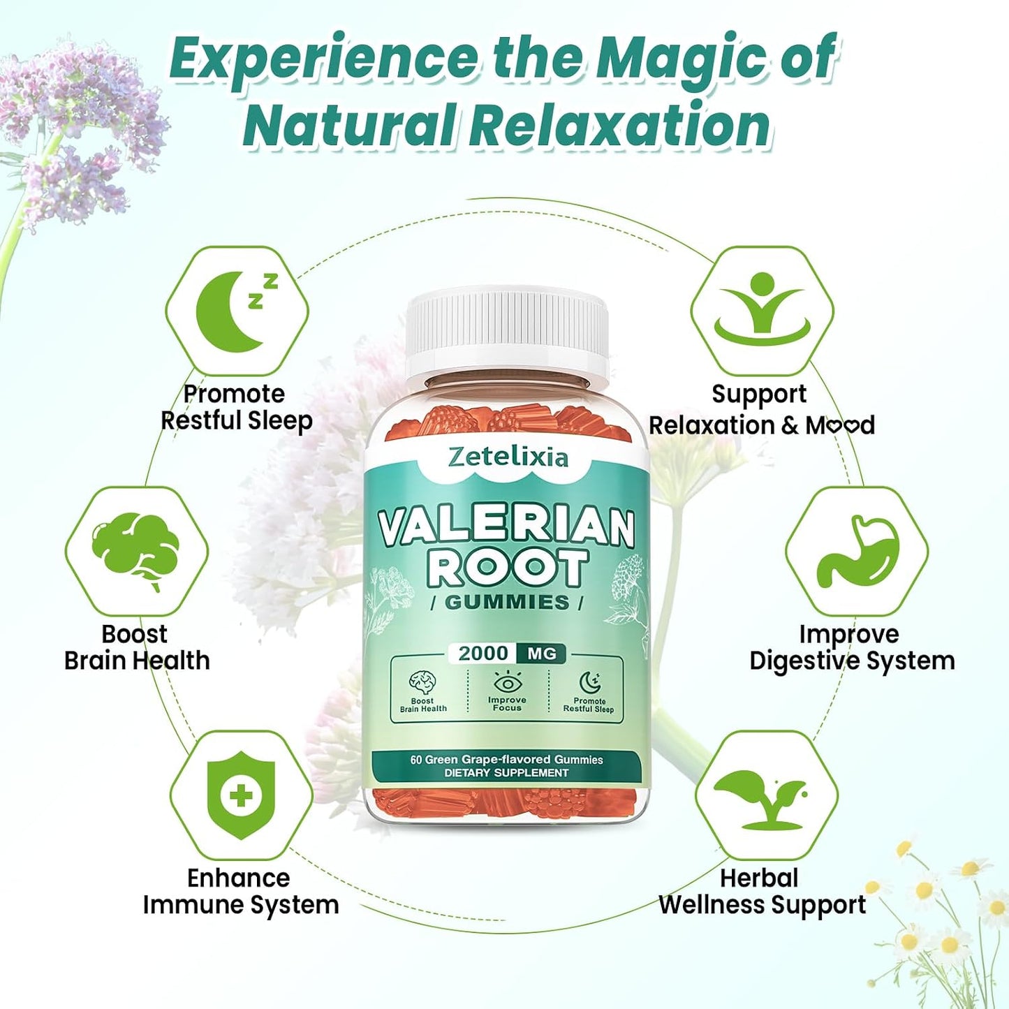 2 Pack Organic Valerian Root Gummies for Sleep, Melatonin Free, 120 Count | Natural herbal supplement for relaxation, calm and restful sleep. Vegan, non-GMO, gluten free, green grape flavor.