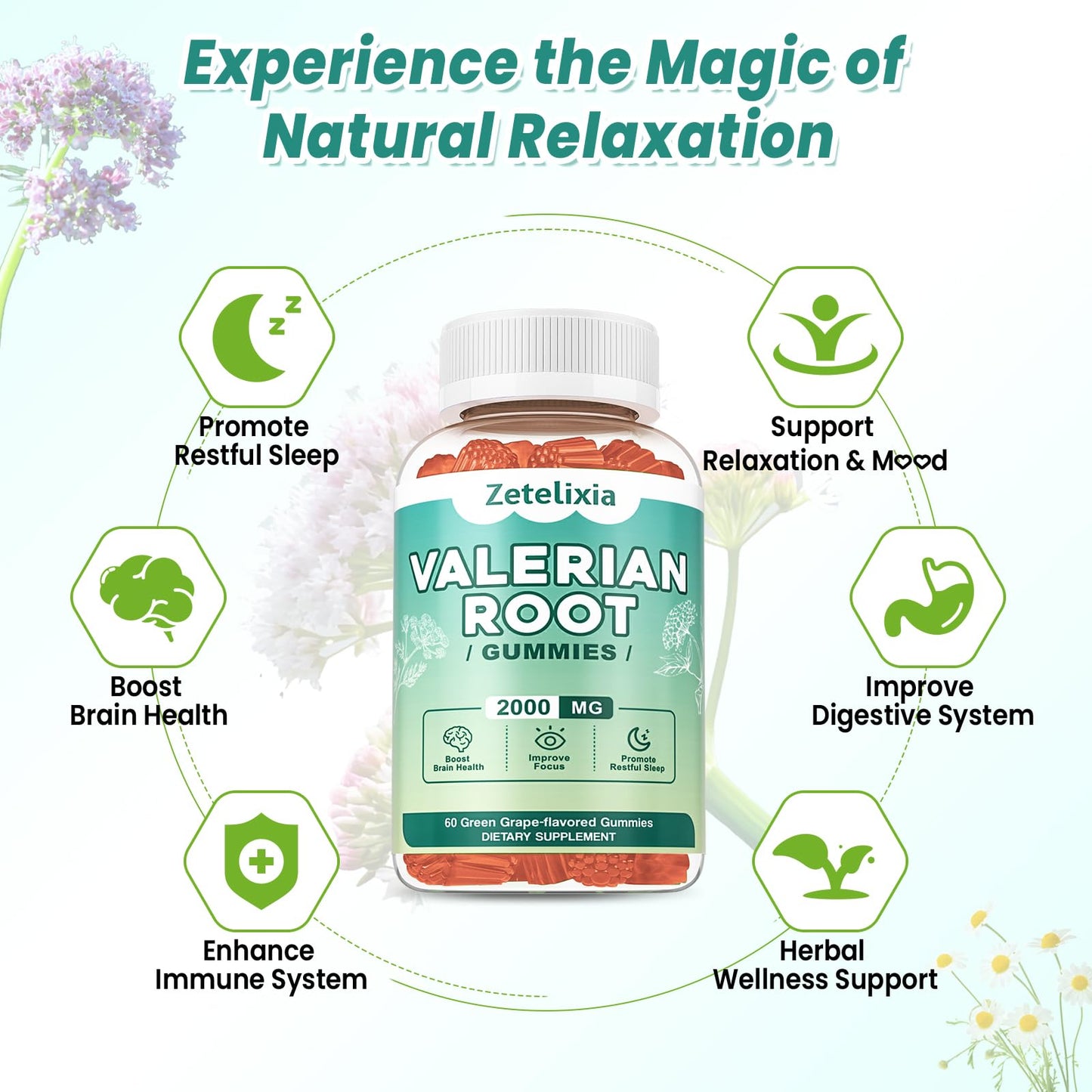 2 Pack Organic Valerian Root Gummies for Sleep, Melatonin Free, 120 Count | Natural herbal supplement for relaxation, calm and restful sleep. Vegan, non-GMO, gluten free, green grape flavor.