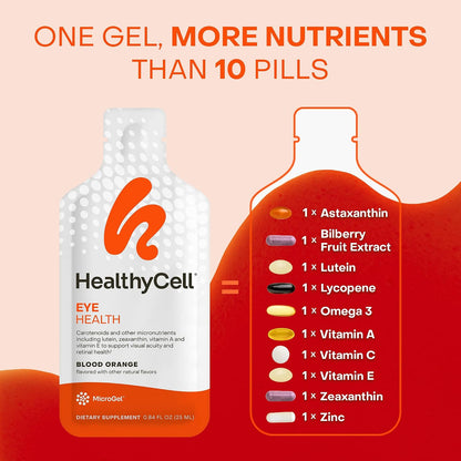 Healthycell Eye Health Daily Liquid Supplement - 30 Gel Packs | Eye Vitamins & Minerals with Lutein, Zeaxanthin, Astaxanthin & Beta Carotene for Sight Care & Macular Support