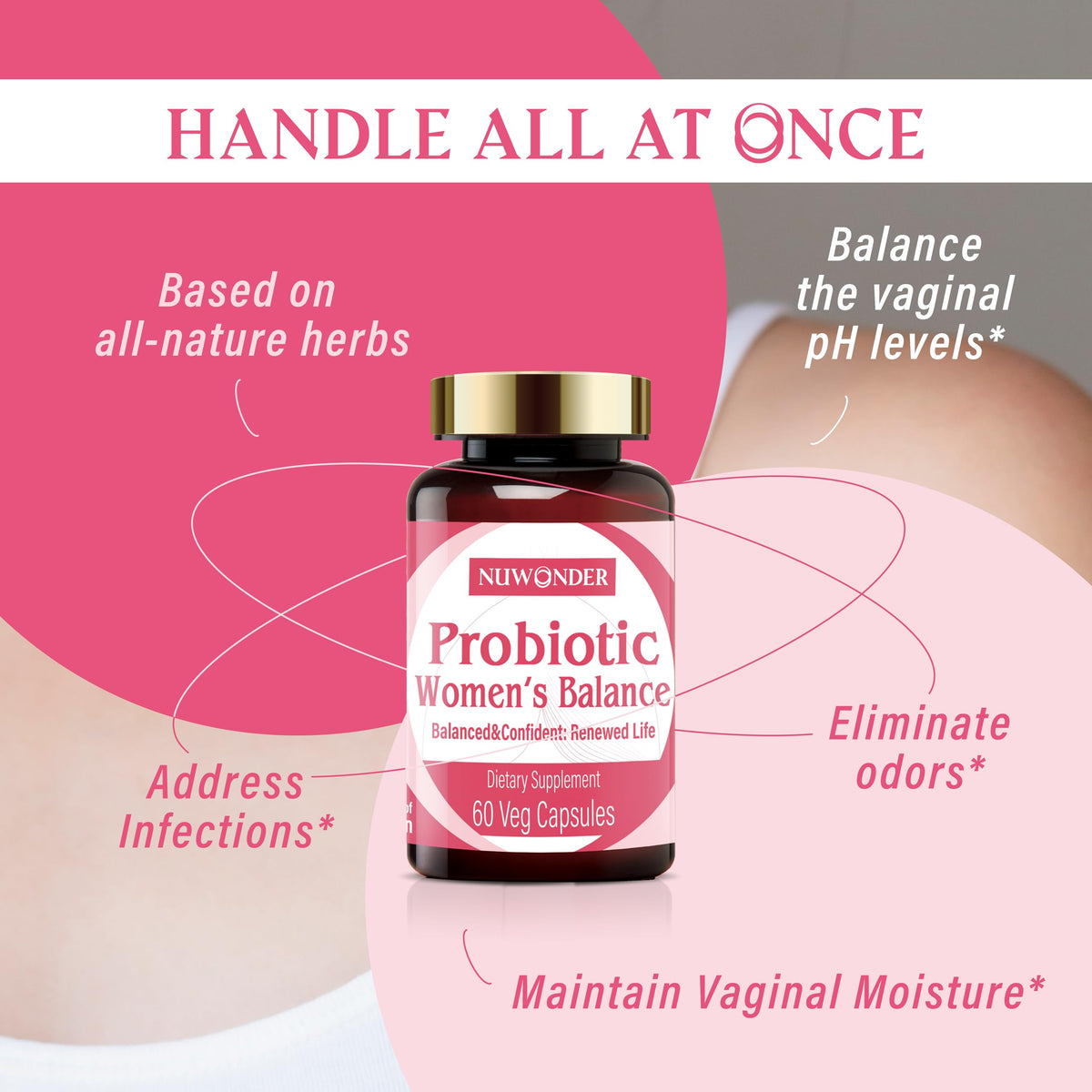 NUWONDER Women's probiotic - Natural Vaginal Support Supplement, Balanced & Confident