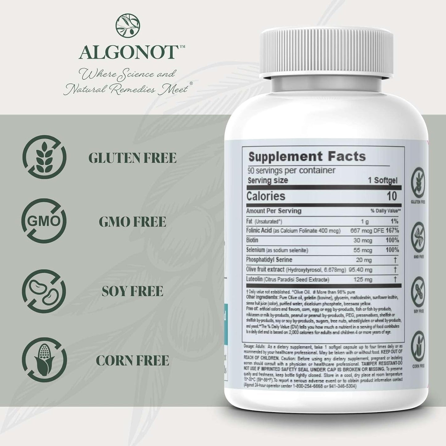 BrainGain, Luteolin & Key Ingredients with EVOO. May Support The Body in Reducing Stress While Increasing Cognitive Function. The only liposomal Luteolin Products Using Olive Pomace Oil.