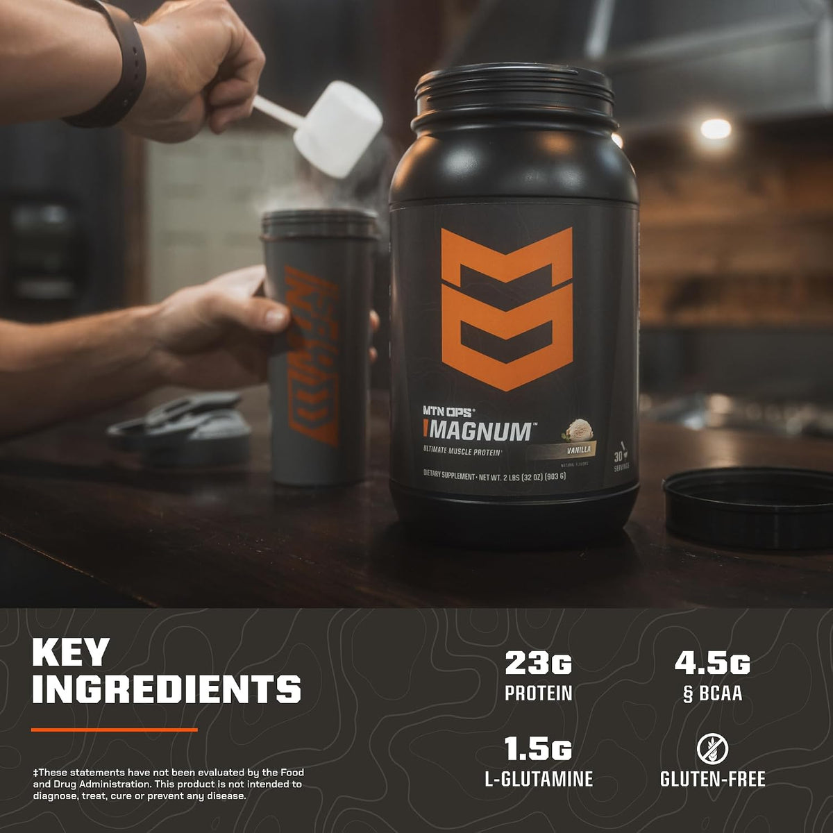 MTN OPS Magnum Protein Powder 23g Protein per Serving Whey Protein Blend with BCAAs Low Sugar Gluten Free 30 Servings Chocolate
