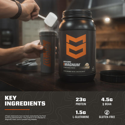 MTN OPS Magnum Protein Powder 23g Protein per Serving Whey Protein Blend with BCAAs Low Sugar Gluten Free 30 Servings Chocolate