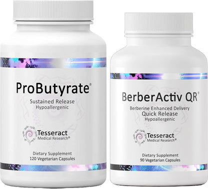 Optimal Gut & Immune Support, ProButyrate Butyric Acid Complex Gut Health Supplement (120 Capsules) and BerberActiv-QR Berberine Immune Support Supplement (90 Capsules) Bundle, Hypoallergenic Formula