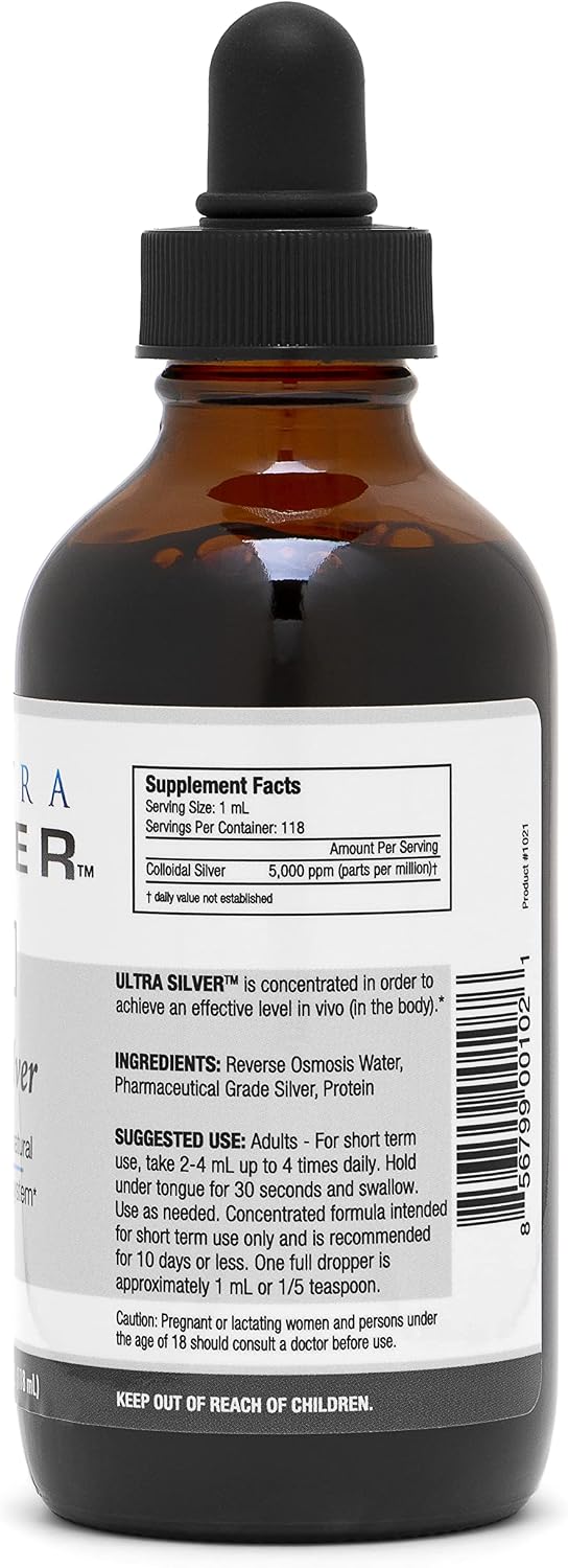 Ultra Silver® Colloidal Silver | 5,000 PPM, 4 Oz (118mL) | Mineral Supplement | True Colloidal Silver - with Dropper
