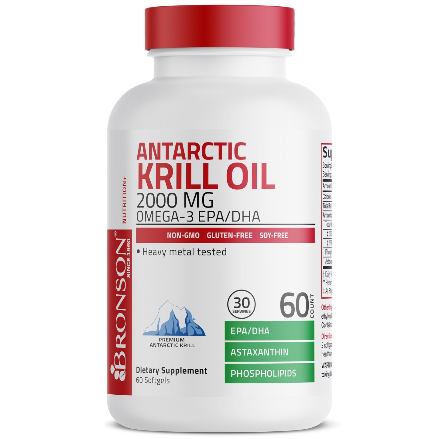 Bronson Antarctic Krill Oil 2000 mg with Omega-3s, 120 Softgels | Heavy Metal Tested, with EPA, DHA, Astaxanthin and Phospholipids, Non-GMO, Gluten Free, Soy Free