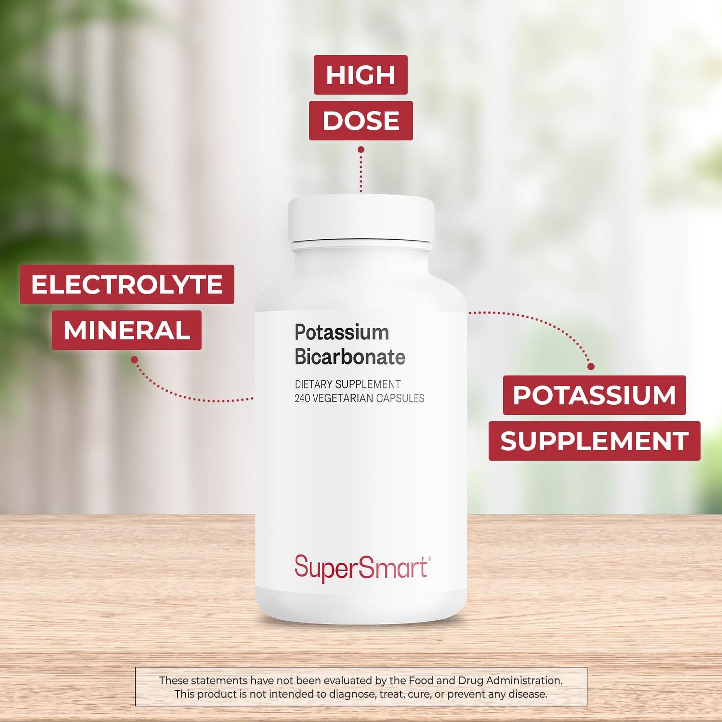SuperSmart Potassium Bicarbonate (High Dose) - Electrolyte Mineral - pH Acid-Base Balance - Potassium Supplement | Non-GMO & Gluten Free - 120 Vegetarian Capsules