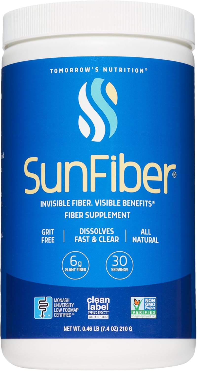 Tomorrow's Nutrition, Sunfiber, Prebiotic Fiber Supplement for Digestive Health, GLP-1 Friendly, Low FODMAP, Gluten-Free, Unflavored, 30 Servings