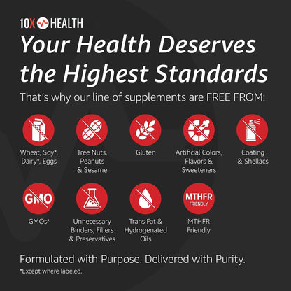 10X Health Probiotics for Men - 60 Capsules Immune Support Supplement & Probiotics for Digestive Health with Lactobacillus Rhamnosus, Acidophilus & Bifidobacterium Probiotic for Gut Health