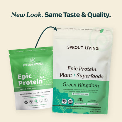 Sprout Living Epic Protein, Plant Based Protein & Superfoods Powder, Vanilla Lucuma Powder | 20 Grams Organic Protein Powder, Vegan, Non Dairy, Non-GMO, Gluten Free, Low Sugar (1 Pound, 12 Servings)