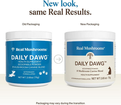 Real Mushrooms Whole Dog Health – Functional Mushroom Blend for Dogs with Lion’s Mane, Cordyceps, Turkey Tail, Reishi, Shiitake for Overall Wellbeing of Dogs – 2.65 oz Powder Supplement