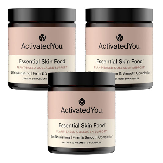 ACTIVATEDYOU Essential Skin Food, Advanced Skincare Collagen Elastin Support Supplement for Aging Skin, Helps Improve Appearance of Face Texture, Sagging w/Dermaval, Vitamin C (30 Count (Pack of 3))