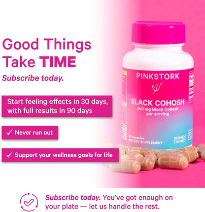 Pink Stork Black Cohosh Supplements for Women, 540 mg, 30 Capsules | Pure Black Cohosh, Supports Hormone Balance for Fertility, Perimenopause + Menopause Comfort