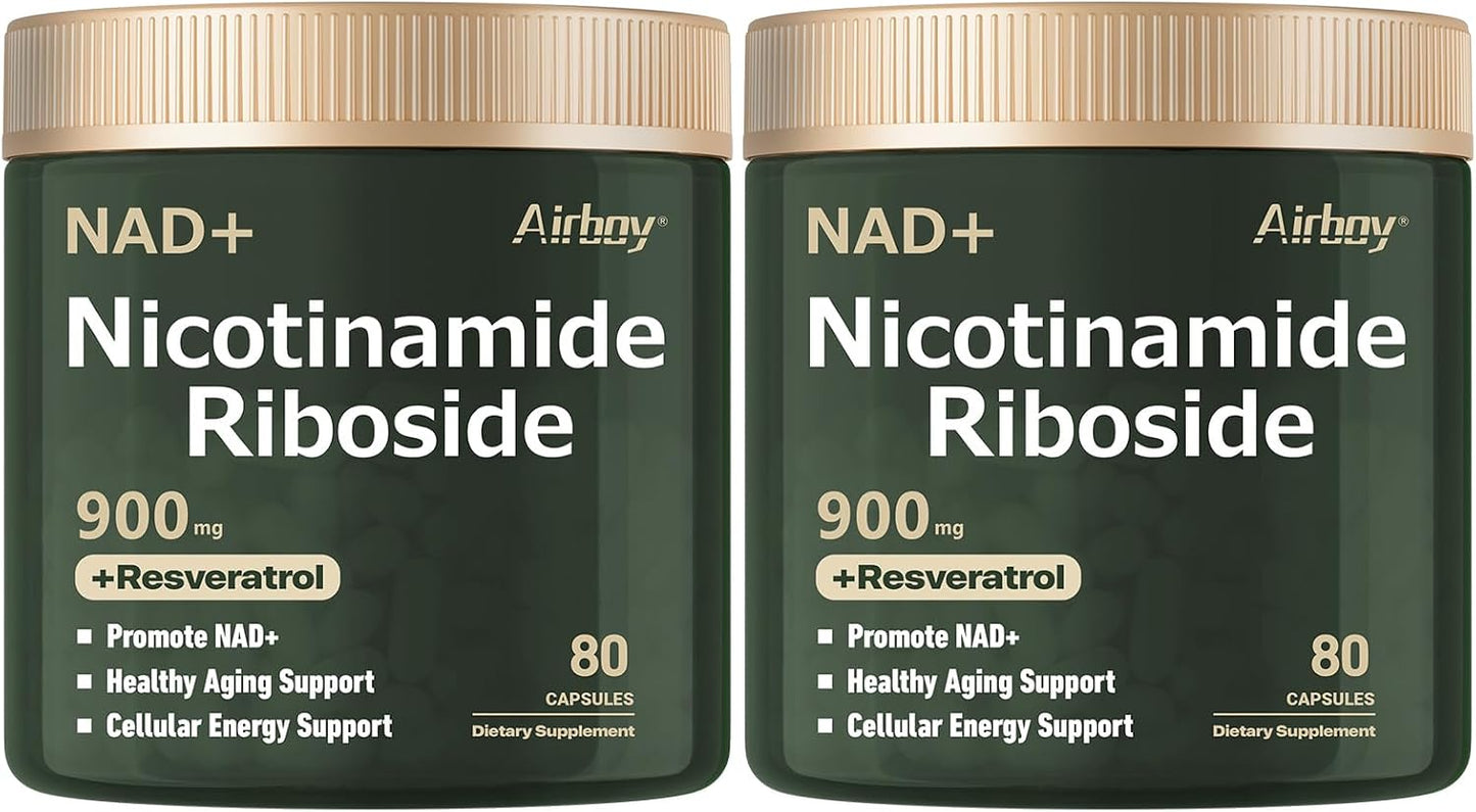 Airboy NAD+ Supplement with Nicotinamide Riboside Resveratrol & Quercetin 900 mg, NMNH Alternative for Men and Women Support Anti-Aging, Energy, Focus - 80 x 2 Pack Capsules