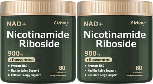Airboy NAD+ Supplement with Nicotinamide Riboside Resveratrol & Quercetin 900 mg, NMNH Alternative for Men and Women Support Anti-Aging, Energy, Focus - 80 x 2 Pack Capsules