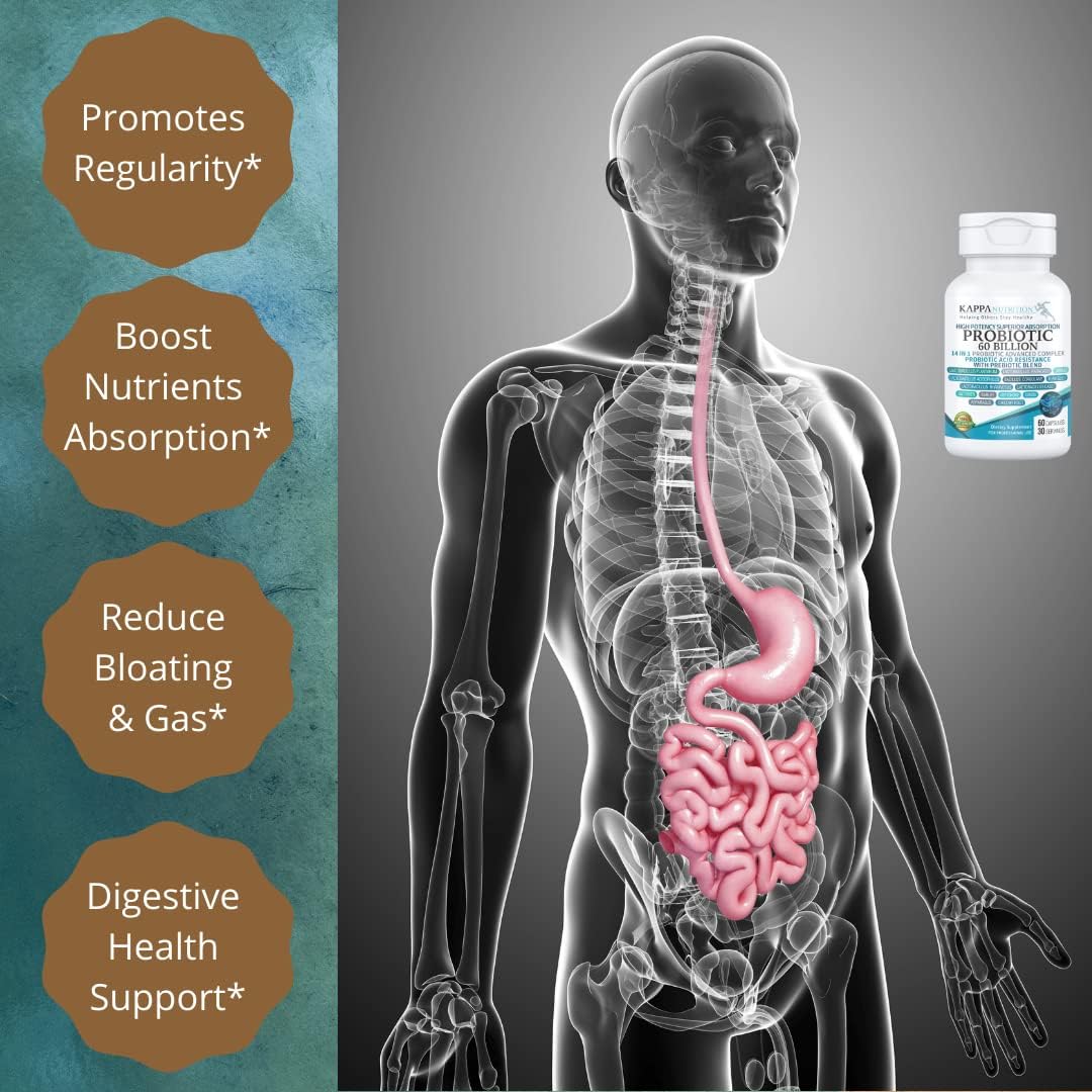 KAPPA NUTRITION Probiotic 60 Billion CFU 14 in 1 Formula with Prebiotics & Acidophilus for Women, Men & Adults, Shelf Stable, Acid Resistant, Natural Supplement 60 Capsules.