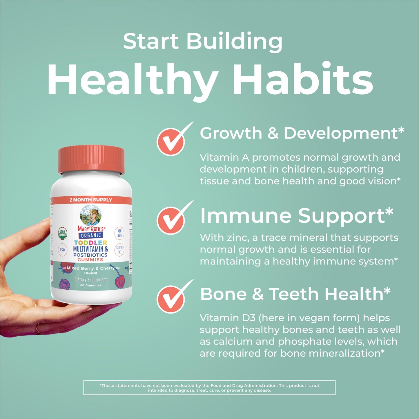 MARYRUTH'S Kids Vitamins USDA Organic | Multivitamin Gummies + Postbiotics for Ages 4+ | Multivitamin for Kids with Lactobacillus Rhamnosus | Children’s Vitamins | Vegan | Non-GMO | 60 Count