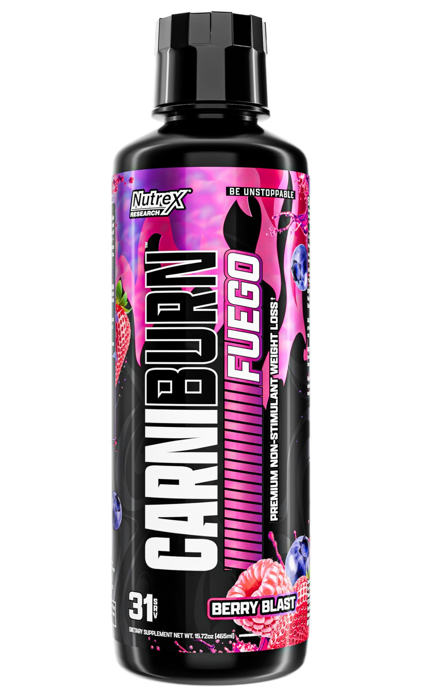 Nutrex Research Carniburn Liquid L Carnitine 3000mg – Thermogenic Liquid Fat Burner for Men & Women with MitoBurn, InnoSlim, GBBGO - Stimulant Free Metabolism Booster - Strawberry Watermelon 31 SV