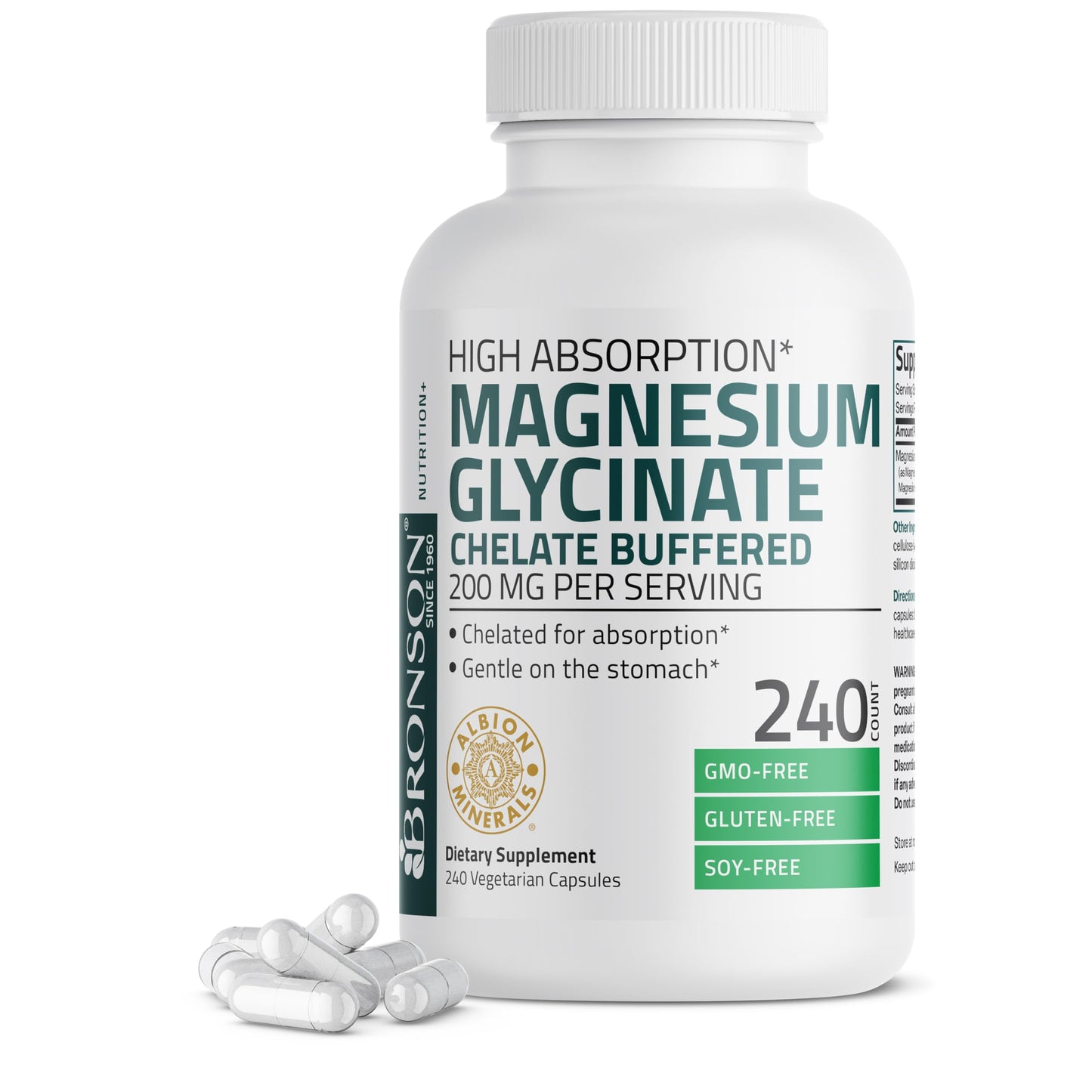 Bronson Magnesium Glycinate 200 MG Chelated High Absorption, 60 Capsules | Stress Relief, Sleep, Heart Health, Nerves, Muscles, and Metabolism Support, Vegetarian, Non-GMO, Gluten Free, Soy Free