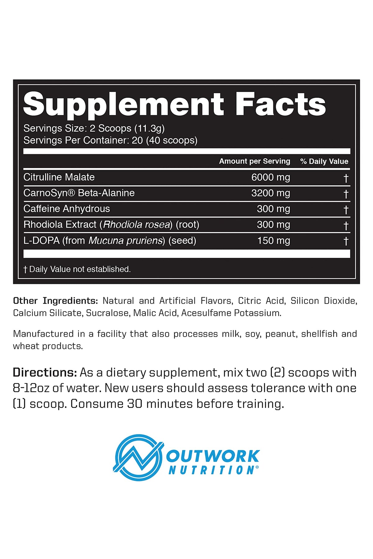 Outwork Nutrition Pre-Workout Supplement with Nootropics - Energy & Mental Focus