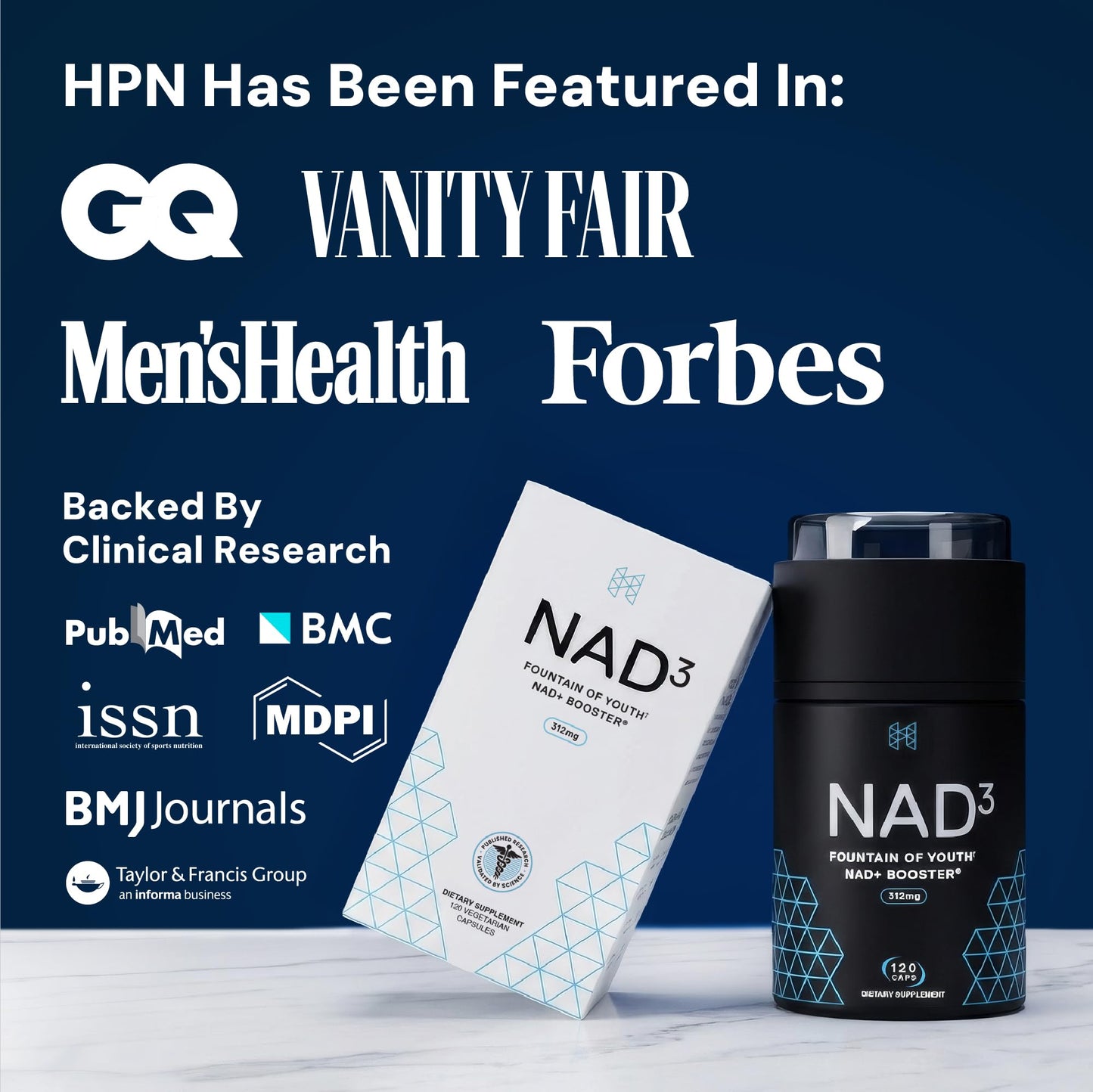 HPN NAD3 Clinical NAD+ Booster, Cellular Health & Natural Energy - NAD Supplement for Healthy Aging, Metabolic Support, NRF2 & Longevity, Nicotinamide Riboside & NMN Alternative, 120ct, 60-Day Supply