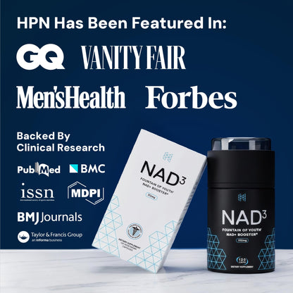 HPN NAD3 Clinical NAD+ Booster, Cellular Health & Natural Energy - NAD Supplement for Healthy Aging, Metabolic Support, NRF2 & Longevity, Nicotinamide Riboside & NMN Alternative, 120ct, 60-Day Supply