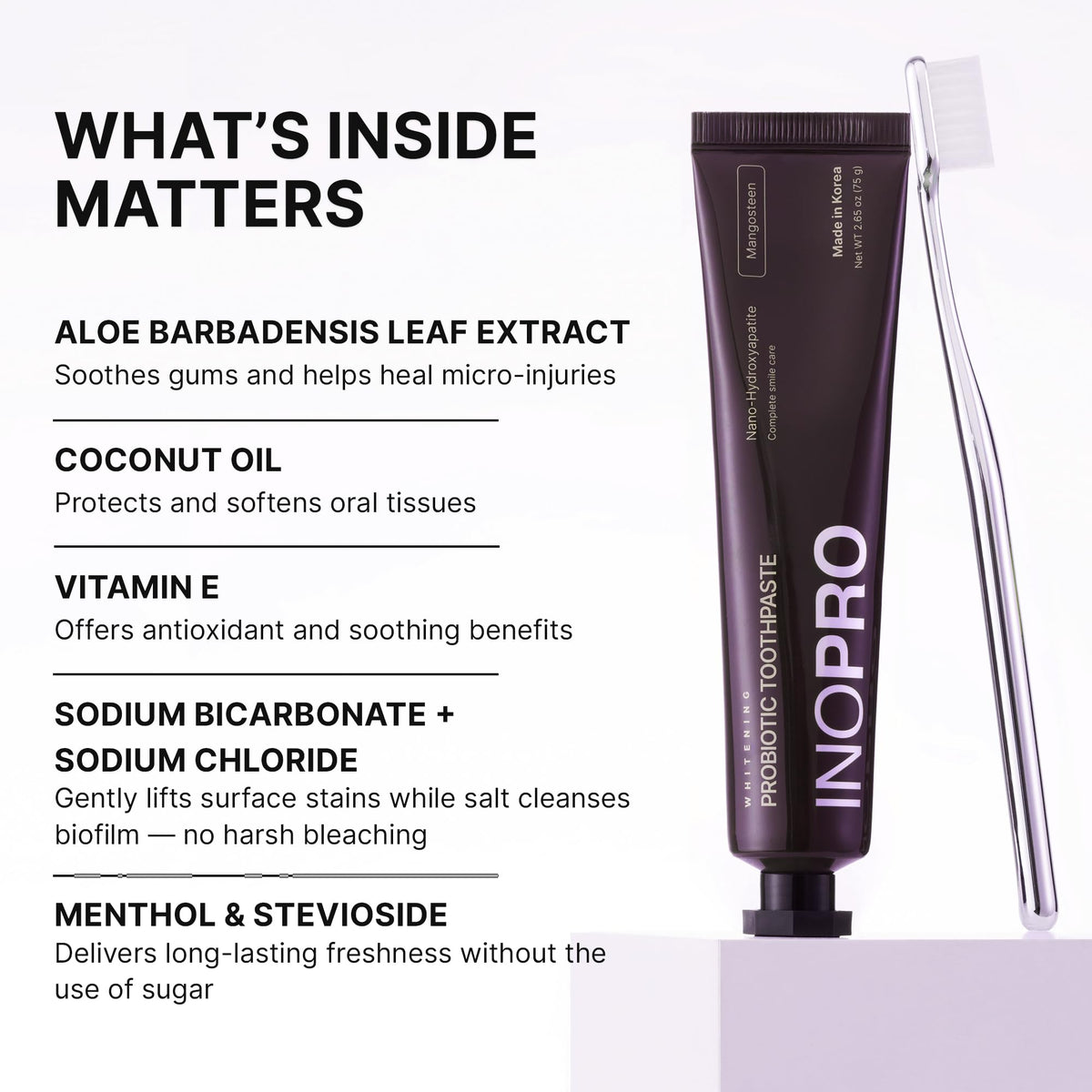 INOPRO Whitening Hydroxyapatite Toothpaste with Probiotic for Sensitive Teeth, Fluoride Free Enamel Support Toothpaste, SLS Free, Baking Soda, Coconut Oil, 5oz
