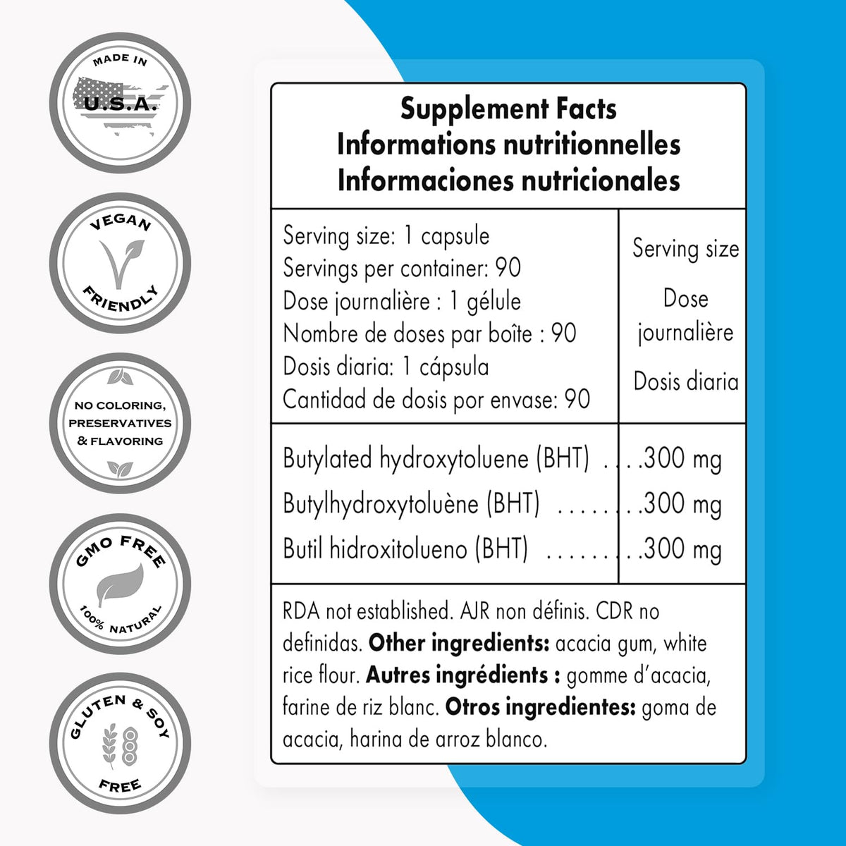Supersmart - BHT 300 mg Per Day - Butylated Hydroxytoluene - Powerful Antioxidant