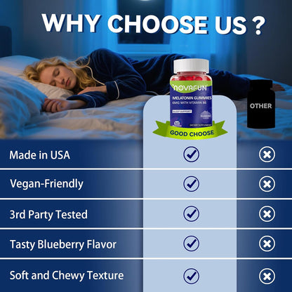 Melatonin Gummies 6mg, with Vitamin B6, Blueberry Flavor Chewable for Adult, Vegetarian & Gluten-Free, 60 Count