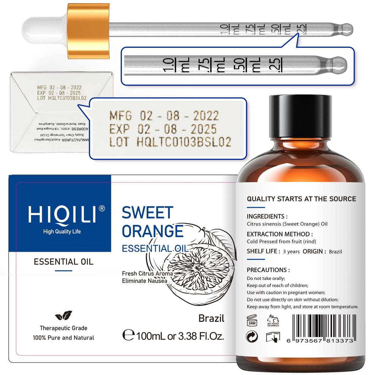 HIQILI Sandalwood Essential Oil and Sweet Orange Essential Oil, 100% Pure Natural for Diffuser - 3.38 Fl Oz