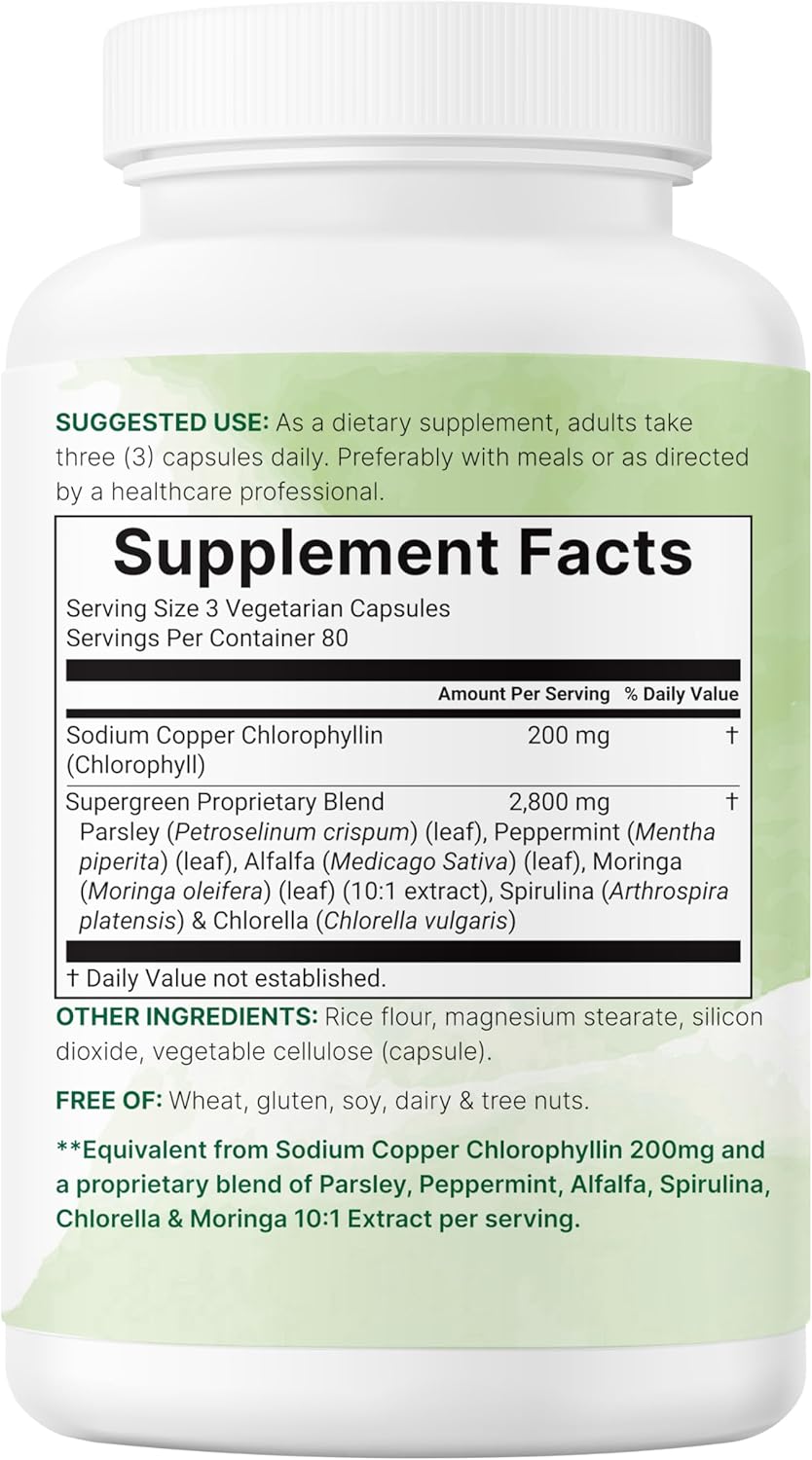 Micro Ingredients Chlorophyll Super Greens Complex | 240 Veggie Capsules with Parsley, Moringa, Spirulina, Chlorella, & More | Gluten-Free, No Additives