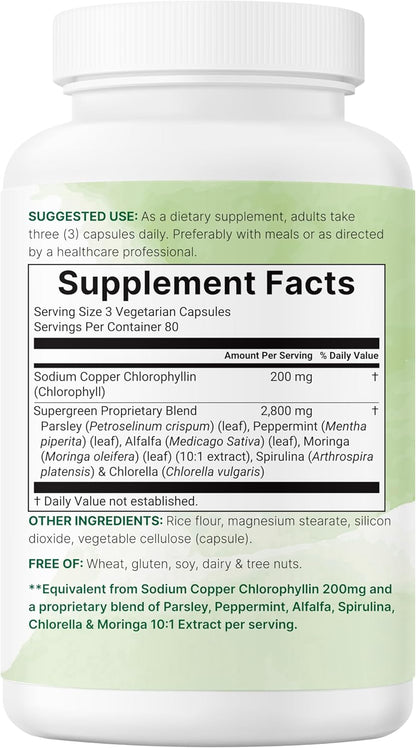 Micro Ingredients Chlorophyll Super Greens Complex | 240 Veggie Capsules with Parsley, Moringa, Spirulina, Chlorella, & More | Gluten-Free, No Additives
