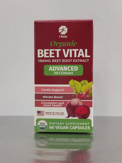 1 Body Beet Root Capsules 1360mg, 20:1 Extract, Beet Vital, 60 Caps
