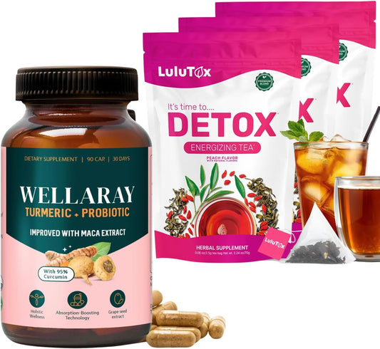 Menopause Daily Support (90 Capsules) + Lulutox Peach Herbal Tea 3-Pack (84 Servings) | Women’s Wellness Bundle for Daily Routine