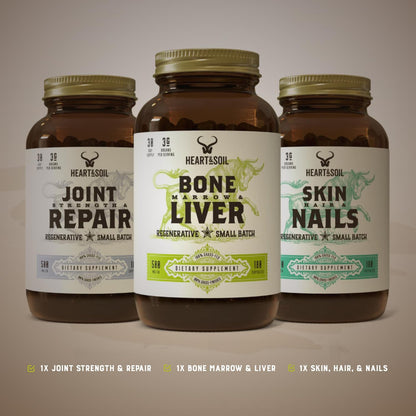 HEART & SOIL Joint & Mobility Stack – 3 Items: Bone Marrow & Liver, Joint Strength & Repair, Skin, Hair & Nails for Full-Body Wellness, Collagen Support, Flexibility, and Recovery